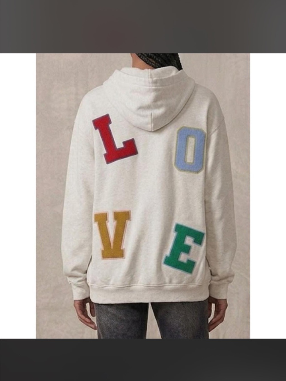 aerie LOVE Appliqué Hoodie - Cream with Red, Blue, Yellow, Green Letters